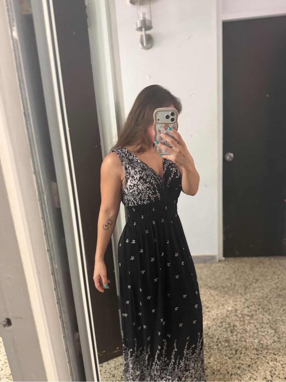 Black Floral Maxi Dress with V-Neck